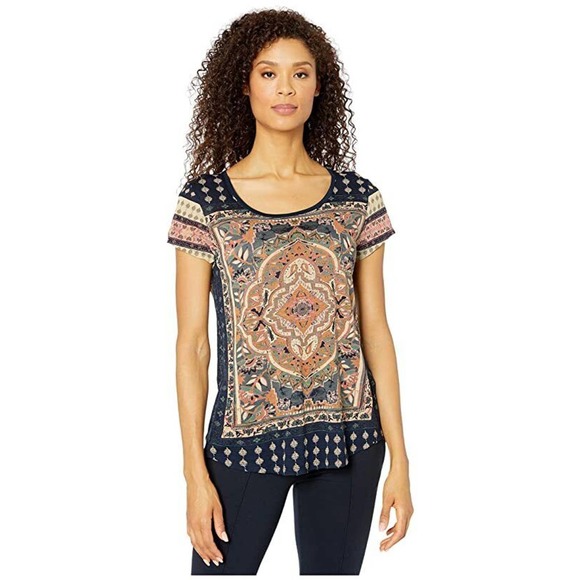 Lucky Brand Persian Carpet Tee Short Sleeve Top Navy Women's Size 3X H14384 - Picture 3 of 9